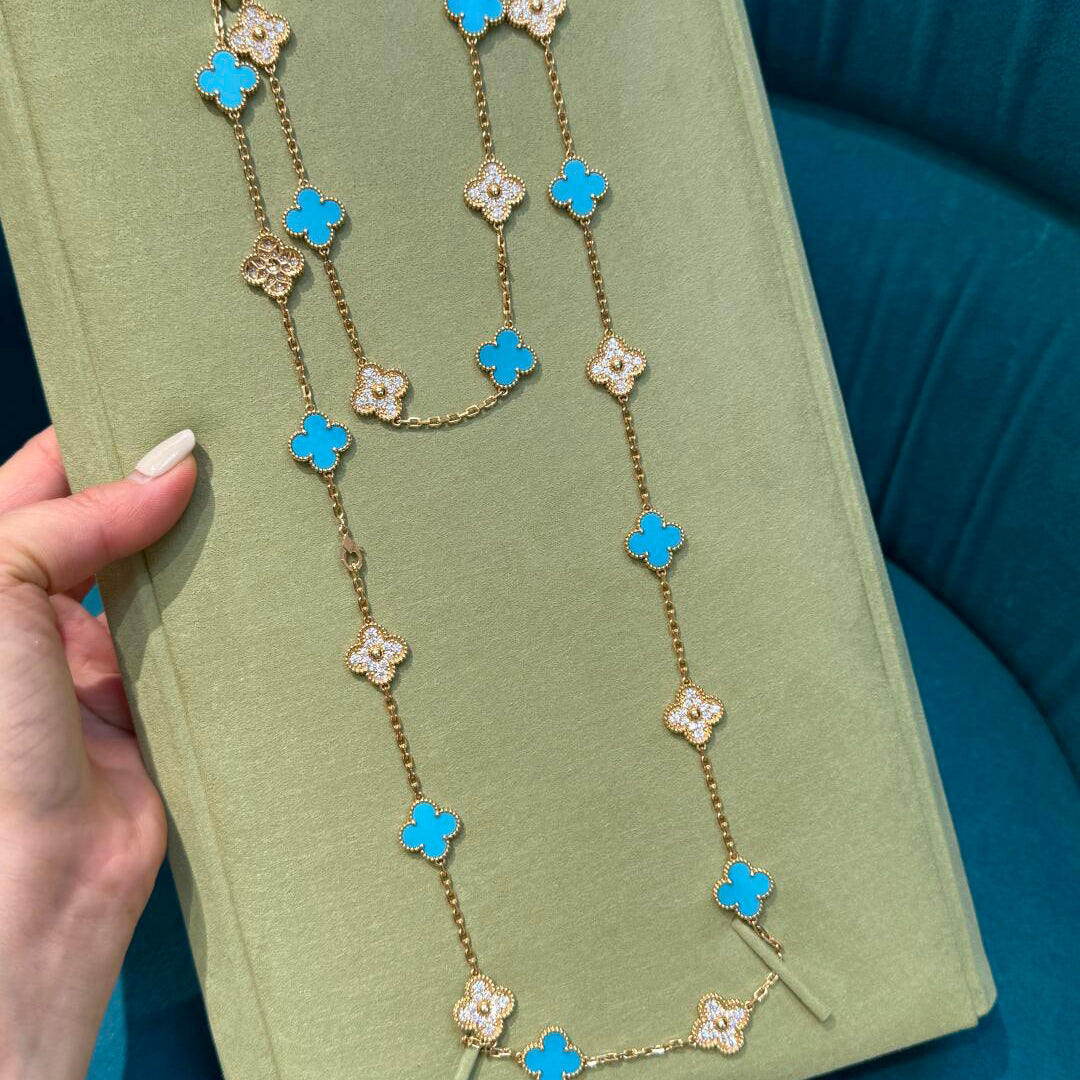 [GALE]CLOVER 20 MOTIFS TURQUOISE DIAMOND NECKLACE