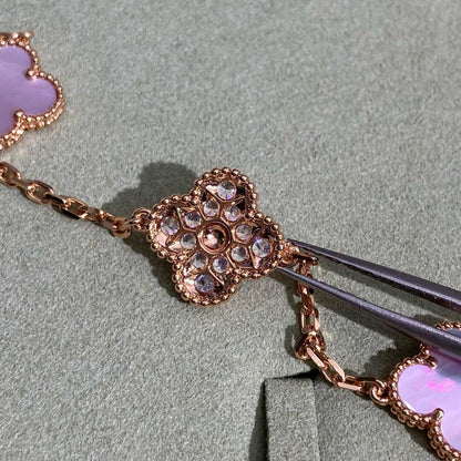 [GALE]CLOVER 10 MOTIFS DIAMOND PINK MOP NECKLACE