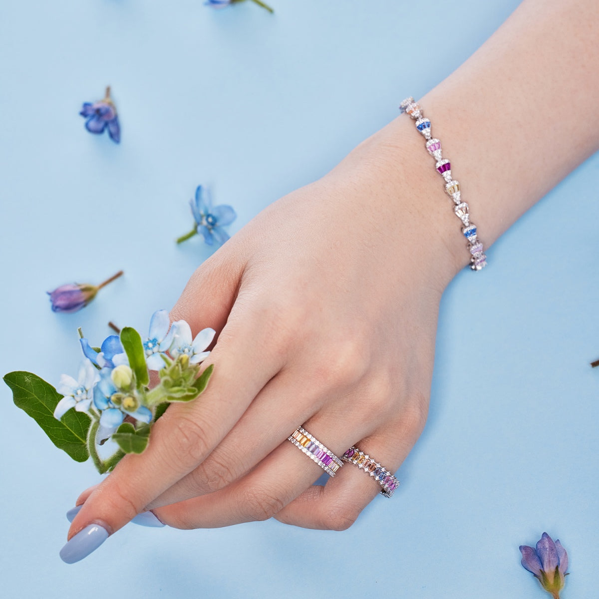 [GALE]Dainty Kaleidoscopic Emerald Cut Daily Ring
