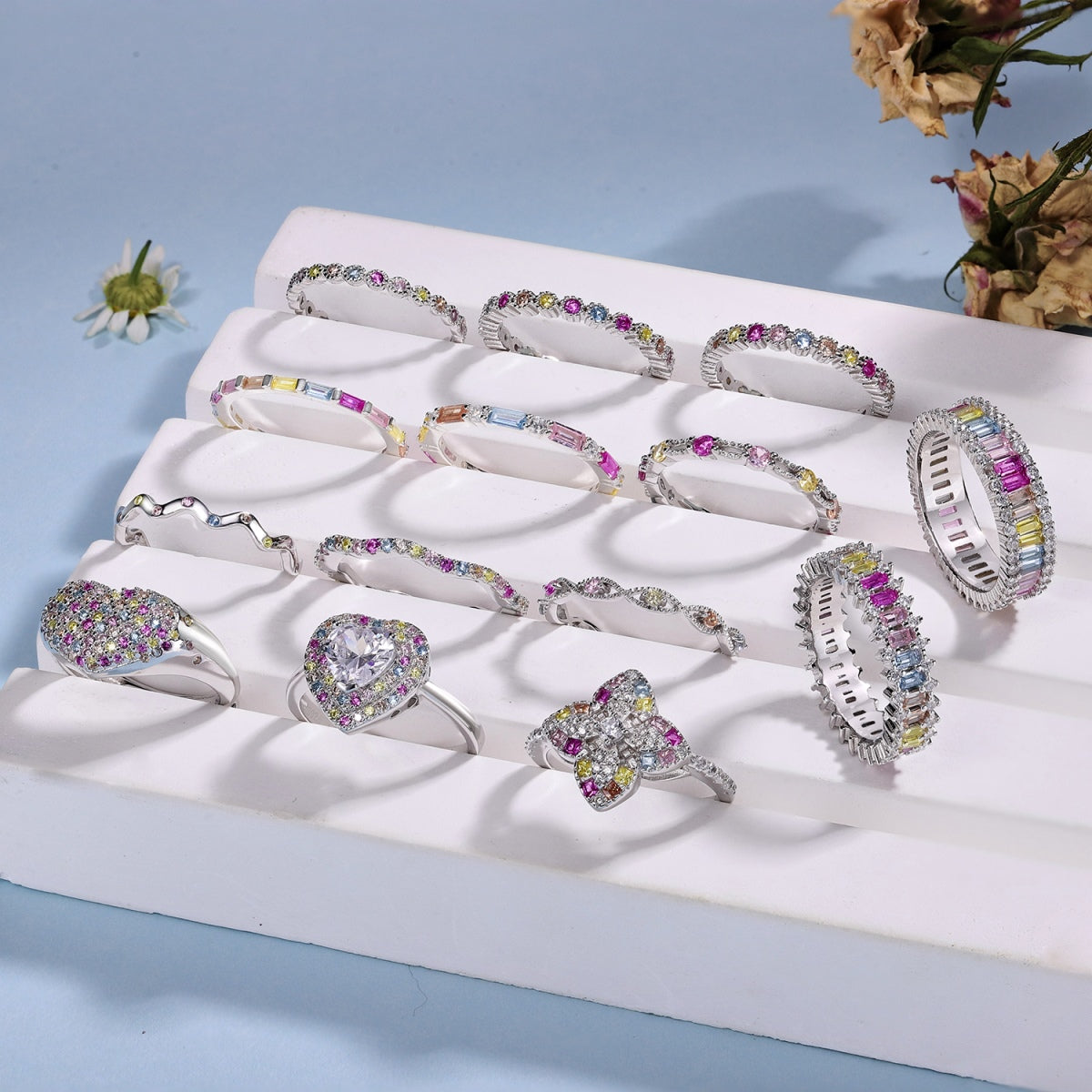 [GALE]Exquisite Colorful Round Cut Party Ring