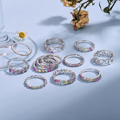 [GALE]Exquisite Colorful Round Cut Party Ring
