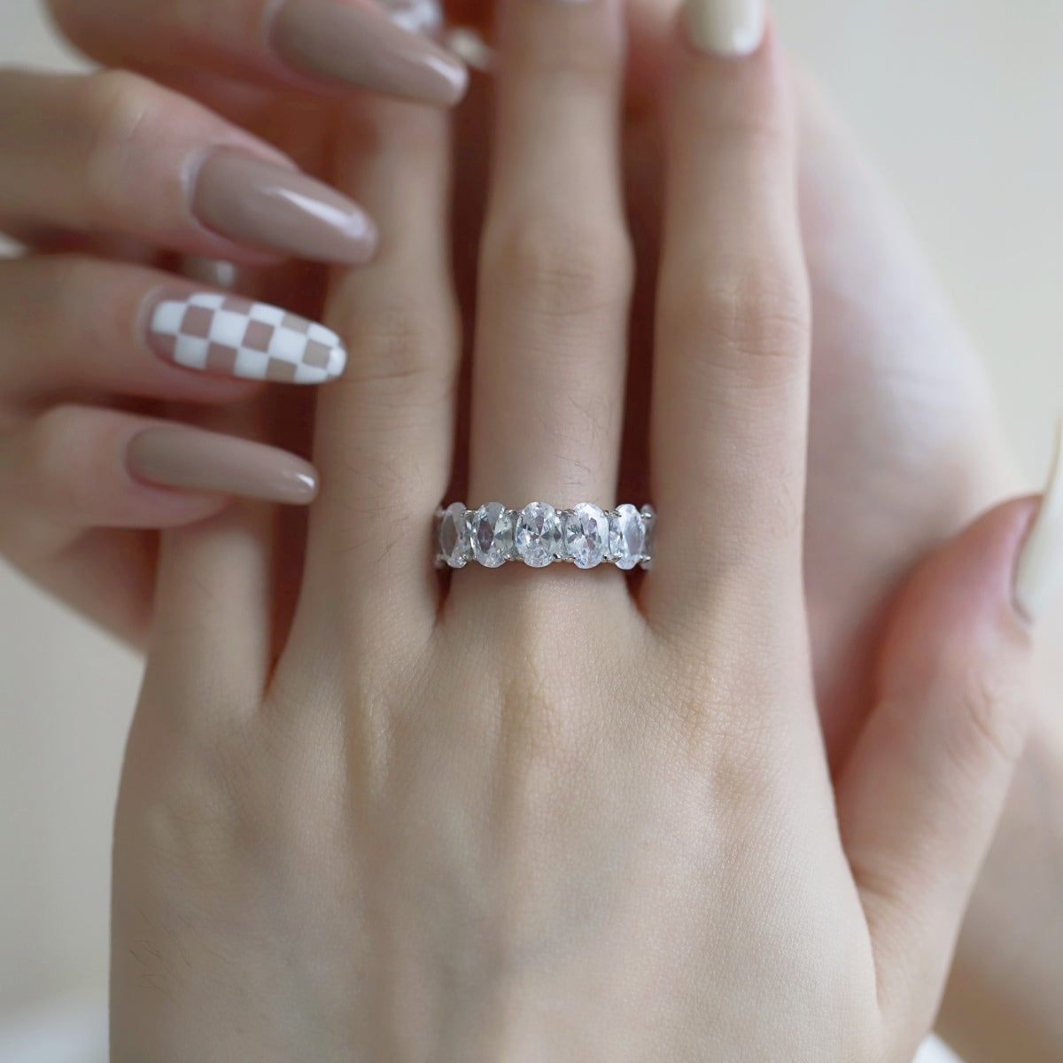 [GALE]Dainty Elongated Cushion Cut Tennis Ring