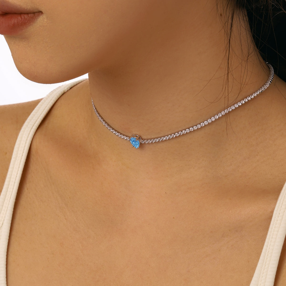 [GALE]1.0 carat Unique Pear Cut Tennis Necklace