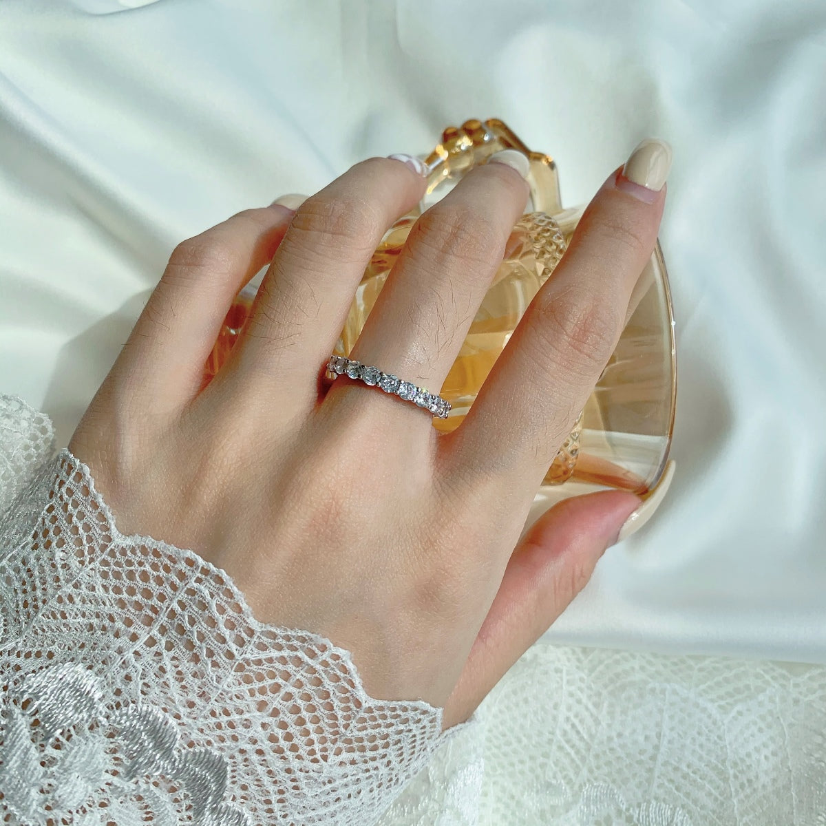 [GALE]Sparkling Round Cut Tennis Ring
