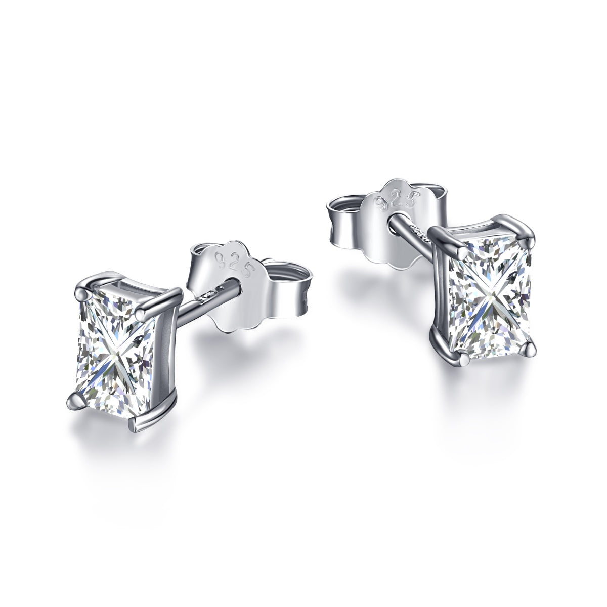 [GALE]Stylish Shiny Rectangular Center Stone Stud Earrings