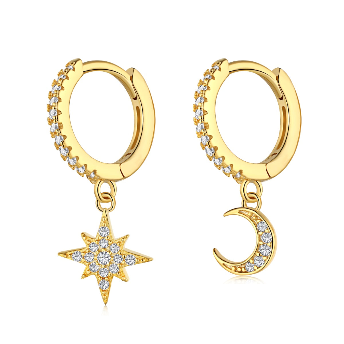 [GALE]Star and Moon Asymmetric Earrings