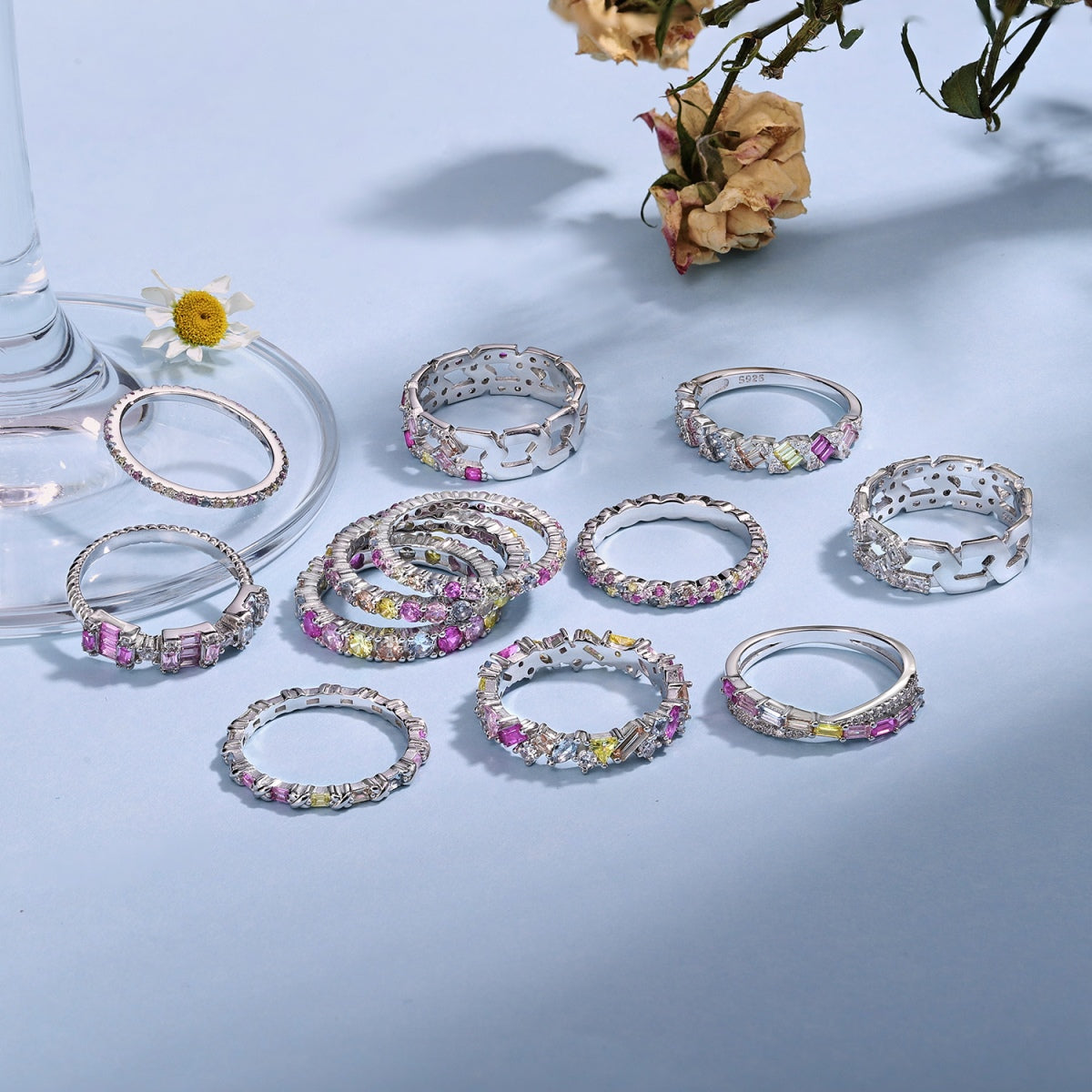 [GALE]Sparkling Colorful Round Cut Tennis Ring