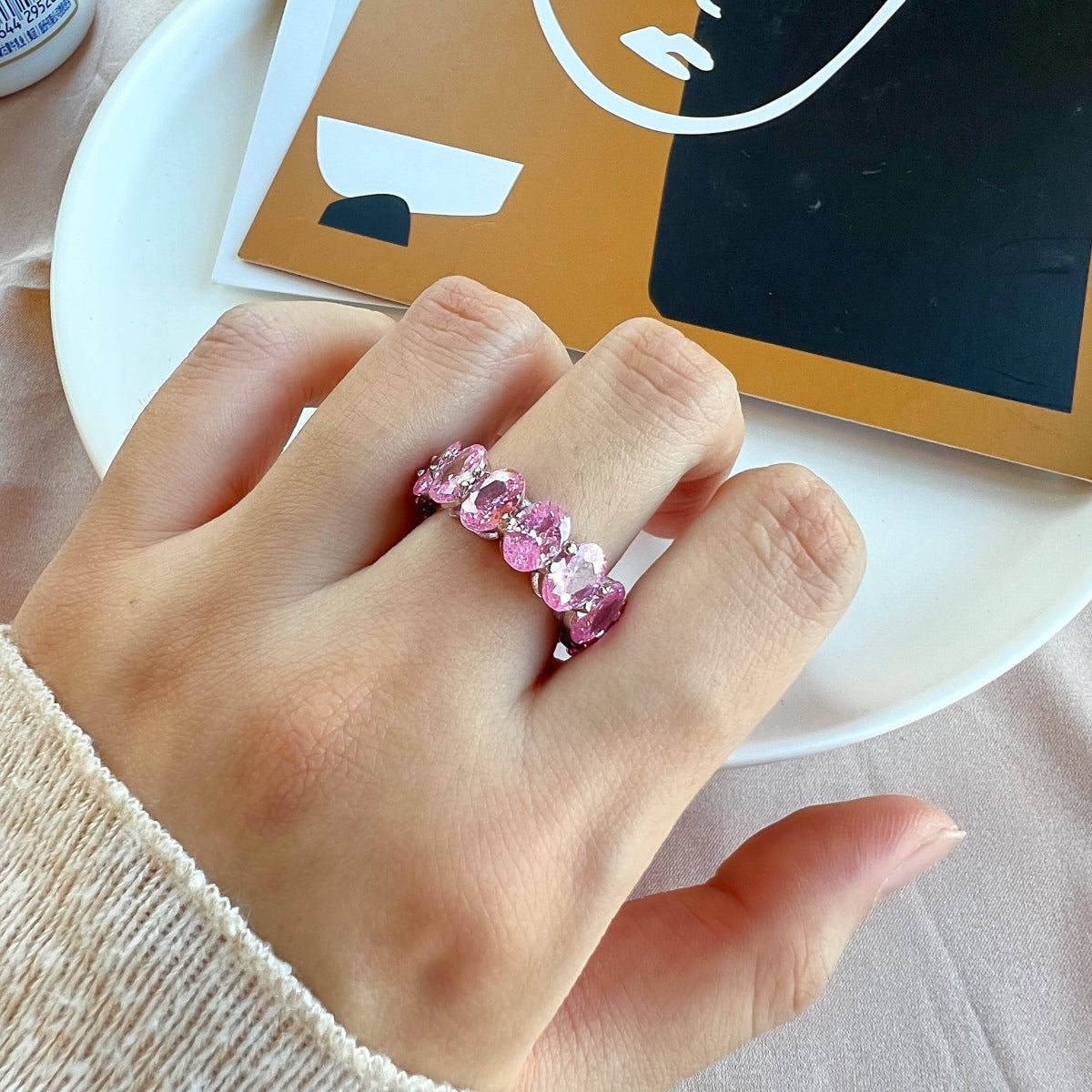 [GALE]Dainty Elongated Cushion Cut Tennis Ring
