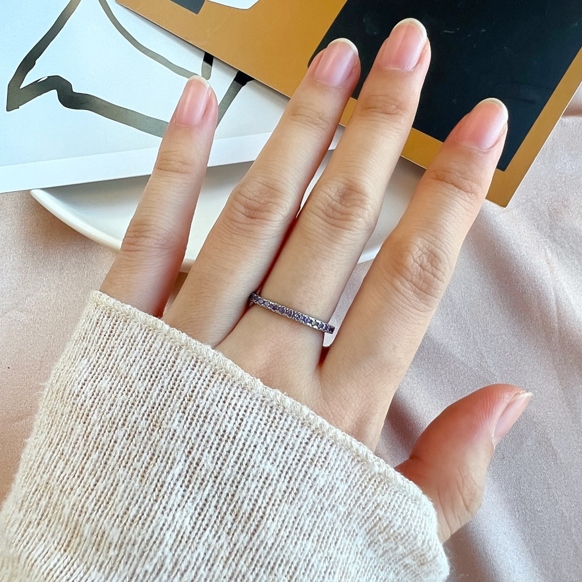 [GALE]Delicate Sparkling Round Cut Daily Ring