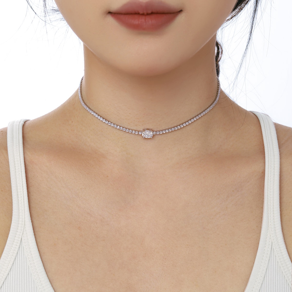 [GALE]1.0 Carat Shining Oval Cut Necklace