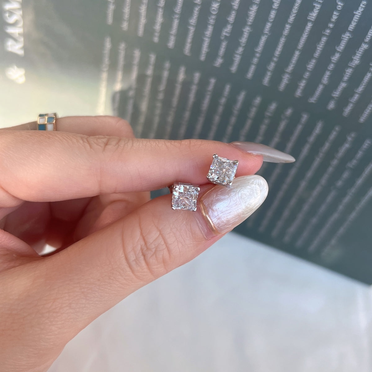 [GALE]1.0 Carat Radiant Princess Cut Wedding Earrings