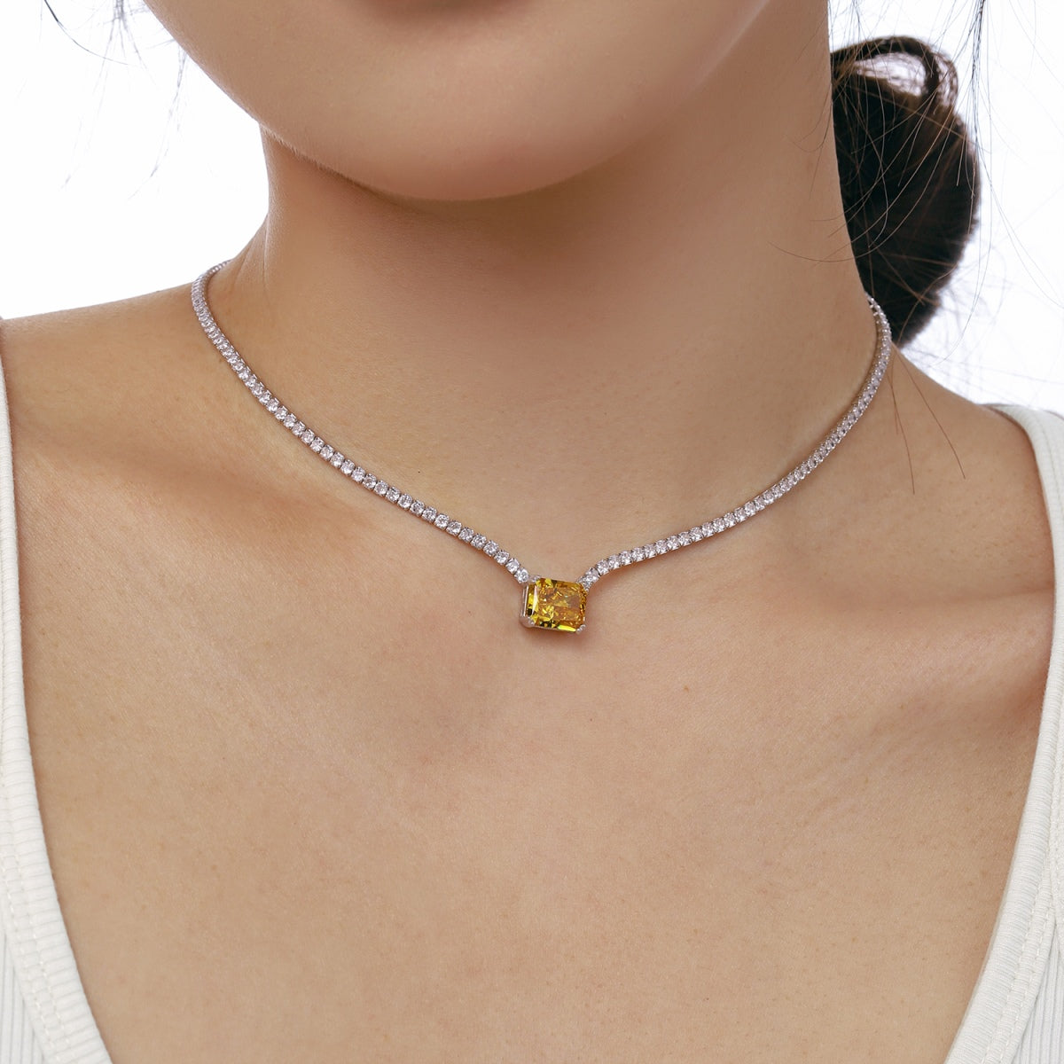 [GALE]4.0 Carat Elegant Radiant Cut Necklace