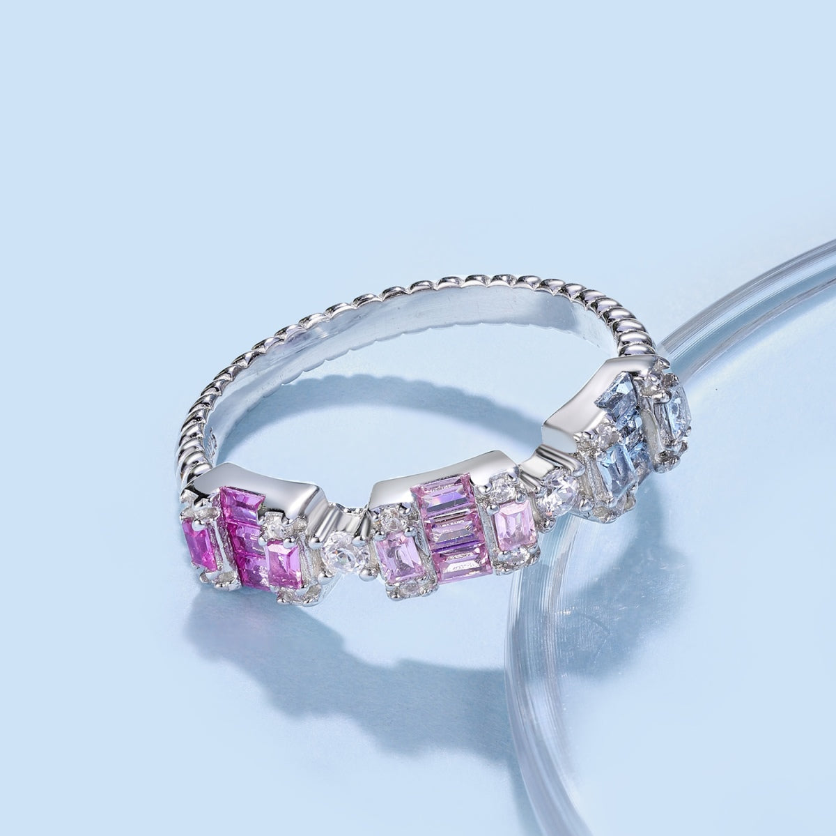 [GALE]Unique Colorful Emerald Cut Party Ring