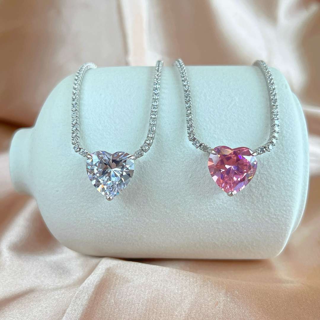 [GALE]8.0 Carat Versatile Colorful Sweet Heart-Shaped Tennis Necklace