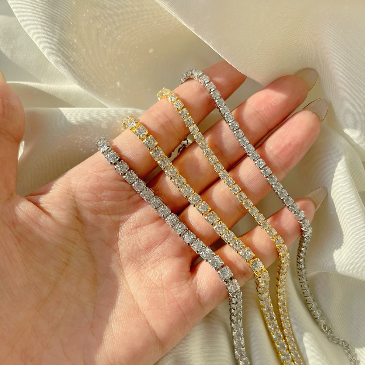 [GALE]Sparkling Radiant Princess Cut Tennis Bracelet