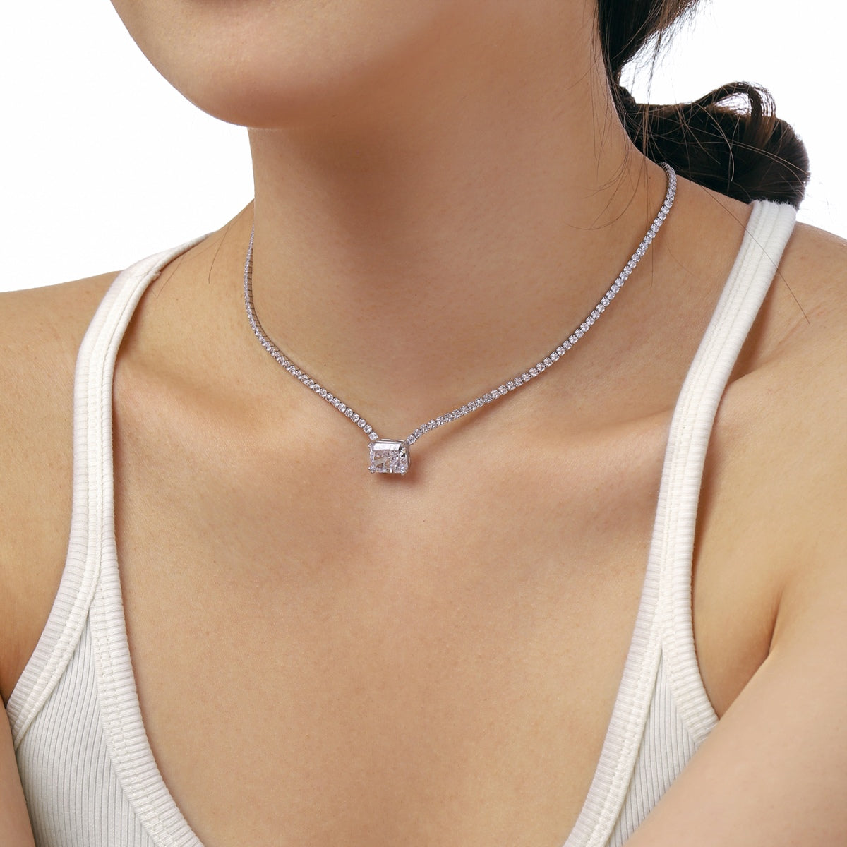 [GALE]4.0 Carat Elegant Radiant Cut Necklace