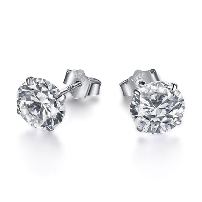 [GALE]Stylish Shiny Round Center Stone Stud Earrings