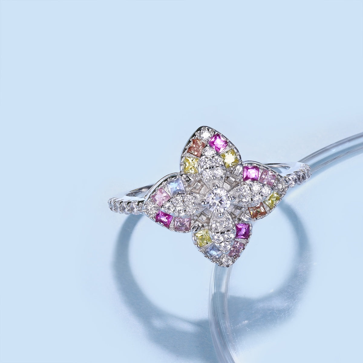 [GALE]Luxurious Colorful Flower Shape Banquet Ring