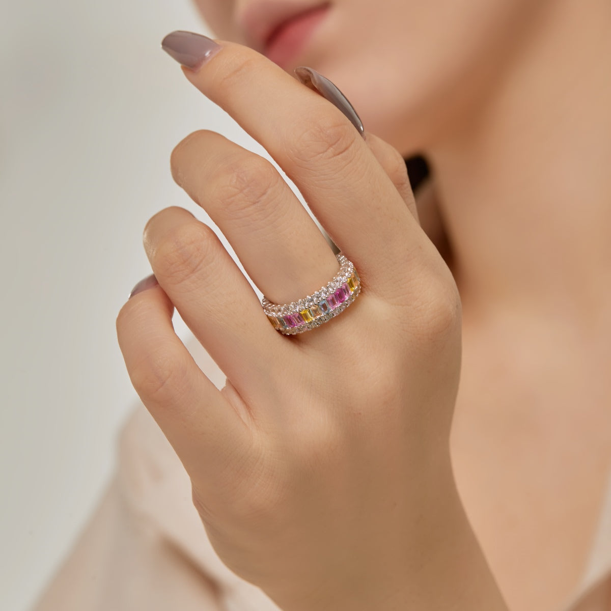 [GALE]Dainty Colorful Radiant Cut Daily Ring