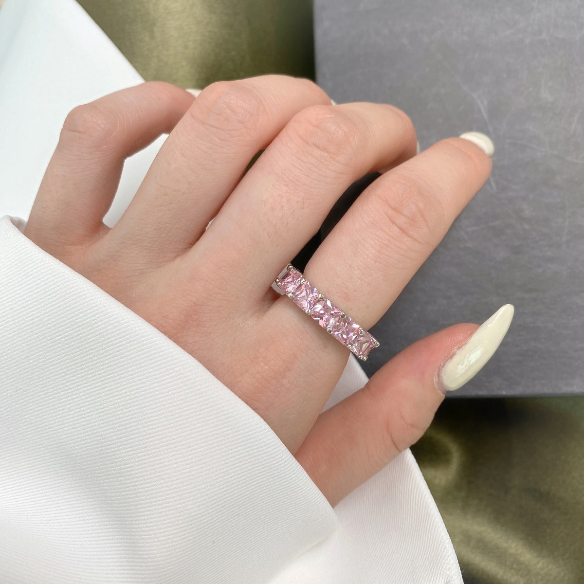 [GALE]Elegant Princess Cut Tennis Ring