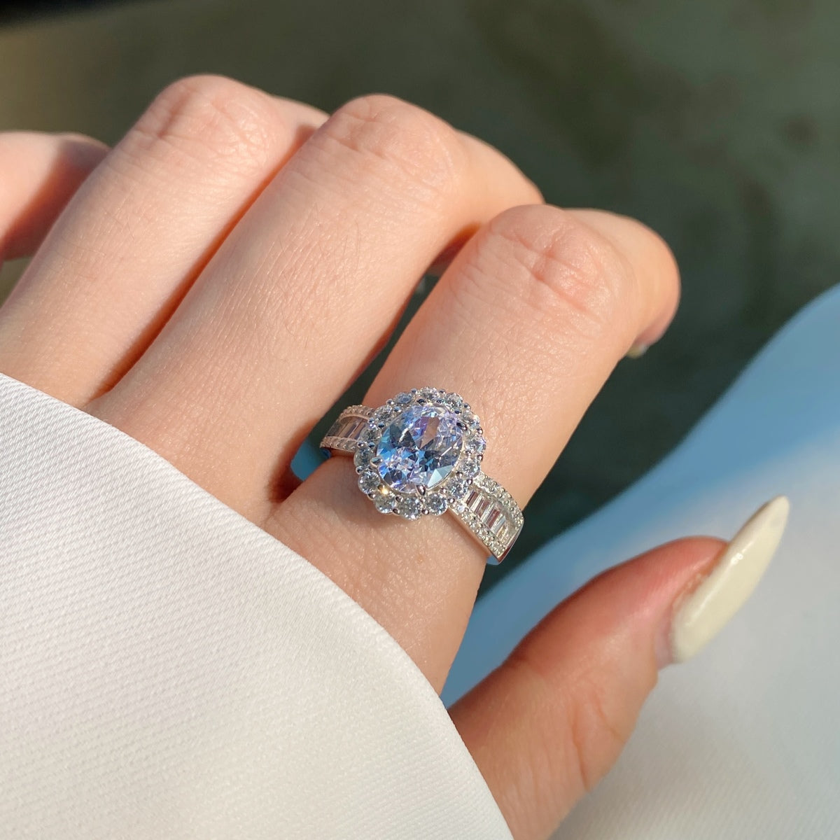 [GALE]1.5 Carat Dazzling Charming Oval Cut Banquet Ring
