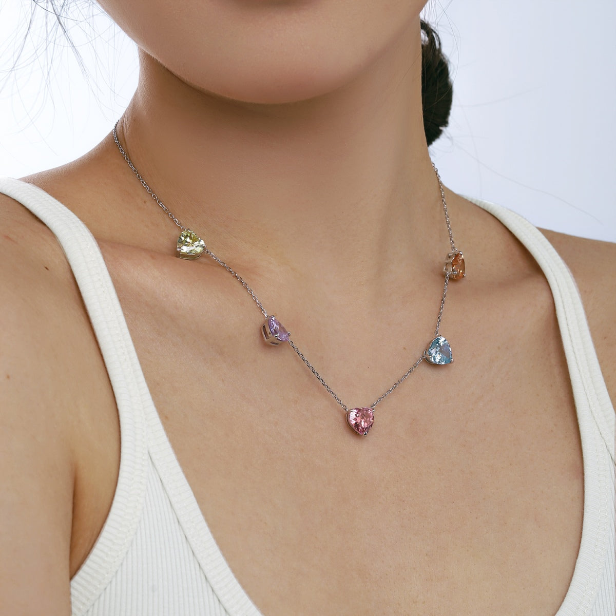 [GALE]Sparkling Colorful Heart Cut Necklace