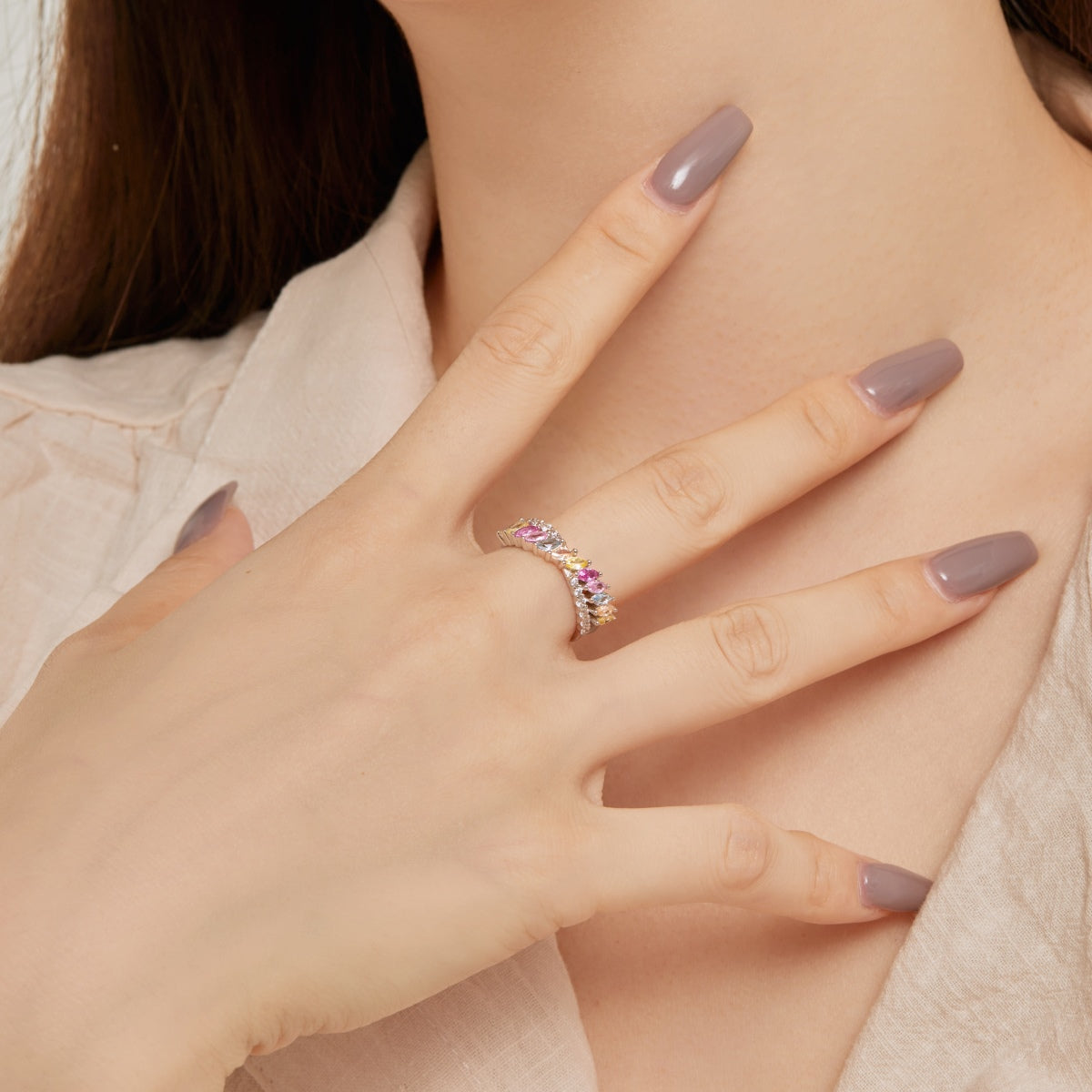 [GALE]Unique Colorful Marquise Cut Daily Ring