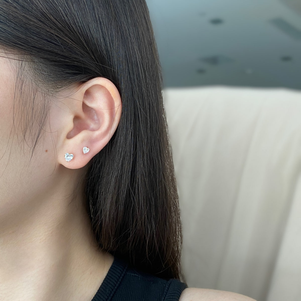 [GALE]Sparkling Heart Shaped Simple Earrings