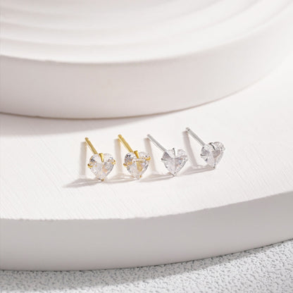 [GALE]Sparkling Heart Shaped Simple Earrings