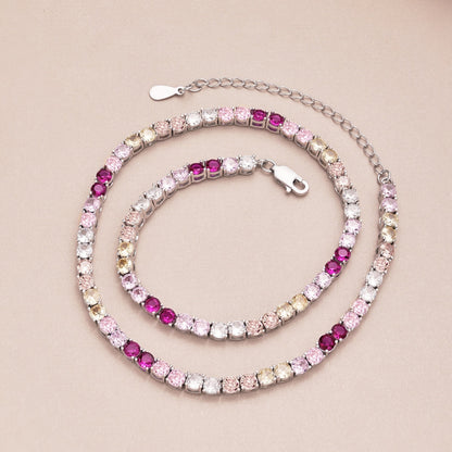 [GALE]Delicate Colorful Tennis Necklace
