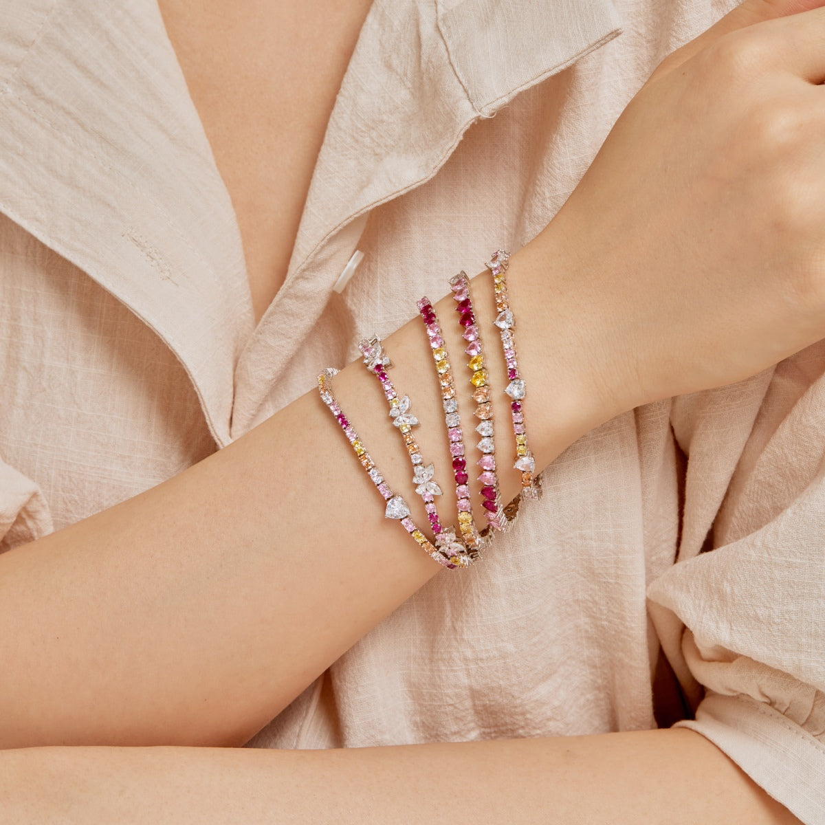 [GALE]Luxurious Colorful Romantic Heart Shape Lover Bracelet