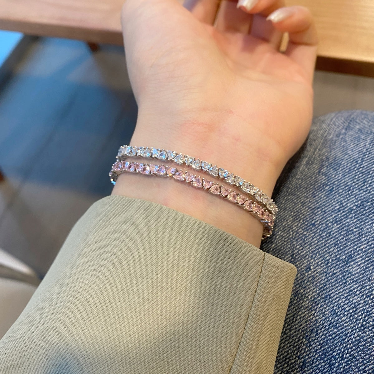 [GALE]Dazzling Romantic Heart Shape Lover Bracelet