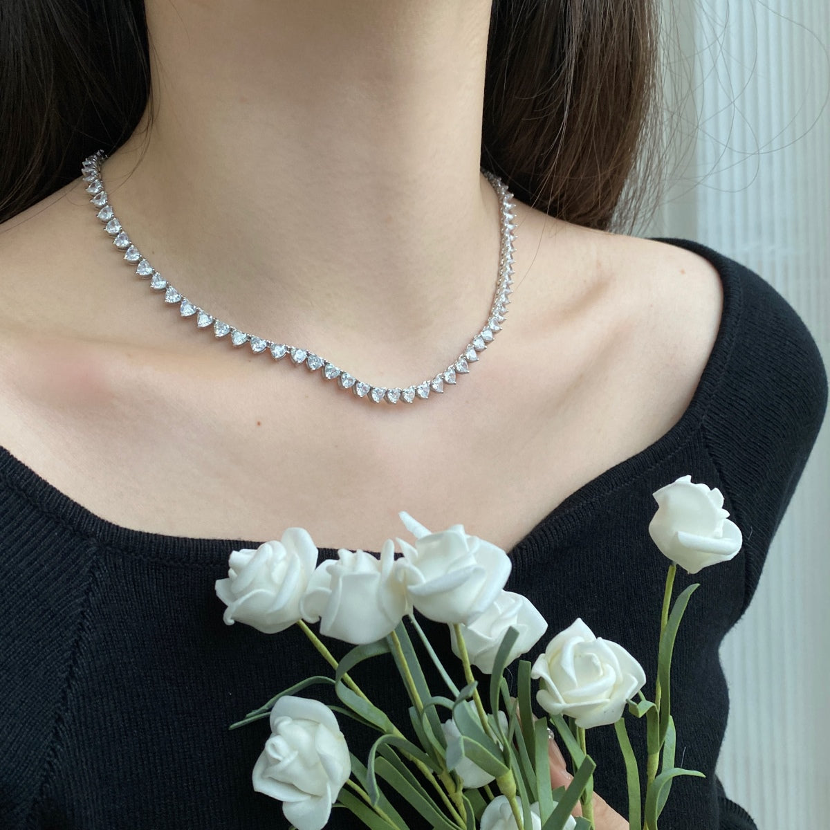 [GALE]Ornate Heart Cut Tennis Necklace