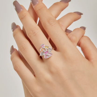 [GALE]Sparkling Colorful Water Drop Shape Daily Ring