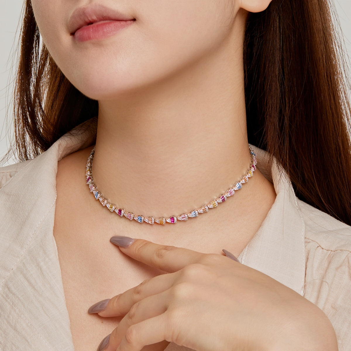 [GALE]Radiant Colorful Rainbow Necklace