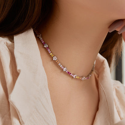 [GALE]Delicate Colorful Rainbow Tennis Chain