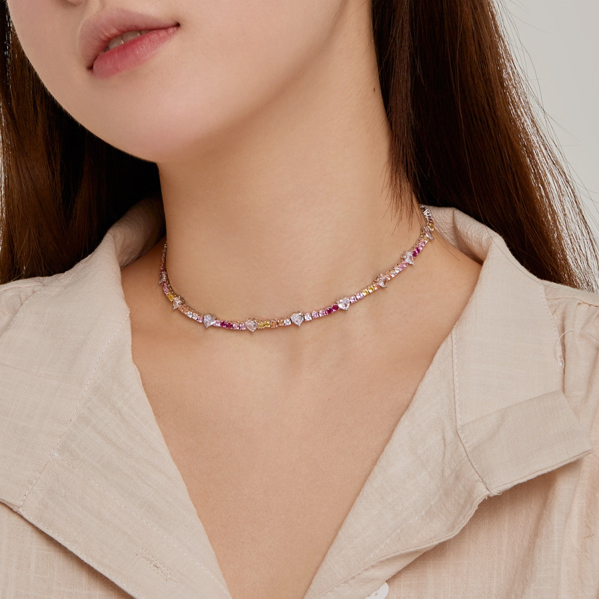 [GALE]Delicate Colorful Rainbow Tennis Chain