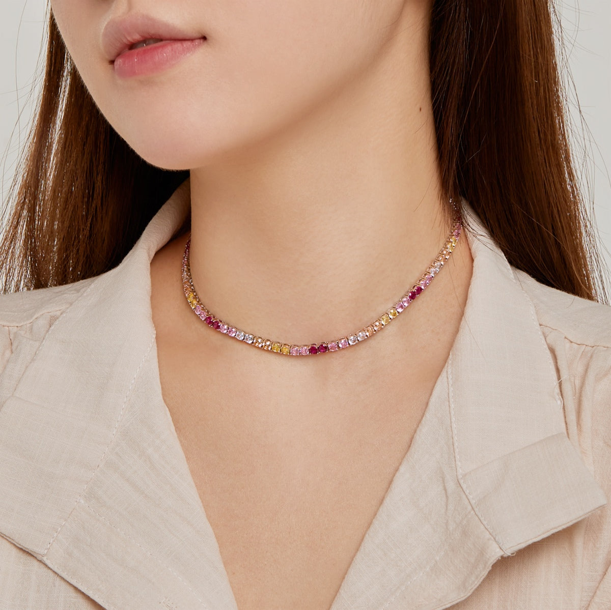 [GALE]Delicate Colorful Tennis Necklace