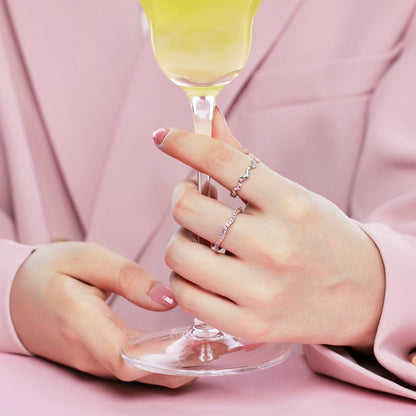 [GALE]Dainty Colorful Round Cut Party Ring