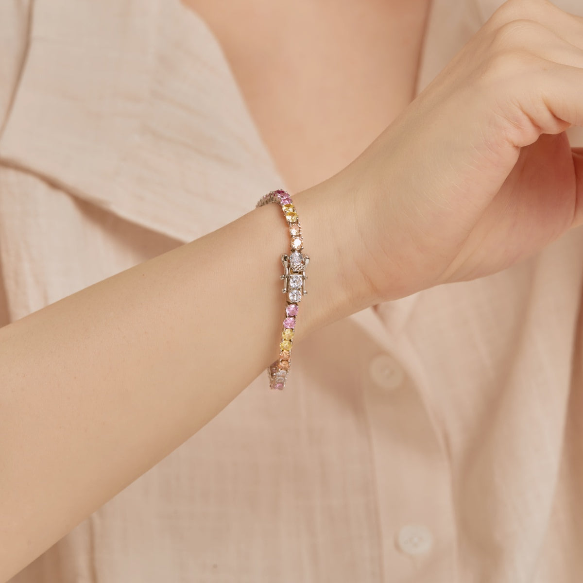 [GALE]Radiant Colorful Round Cut Tennis Bracelet