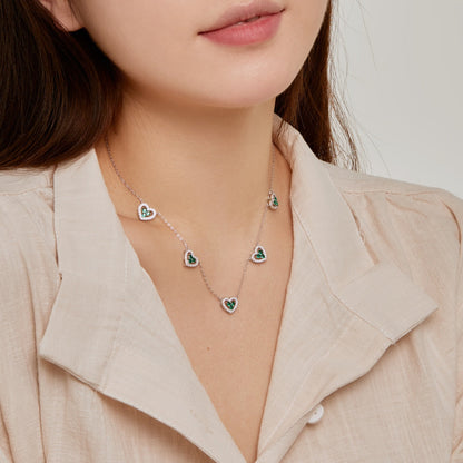 [GALE]Sparkling Five Heart Necklace