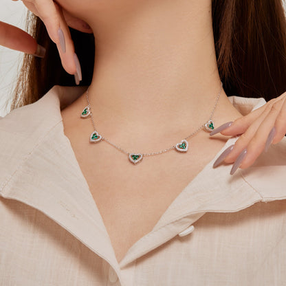 [GALE]Sparkling Five Heart Necklace