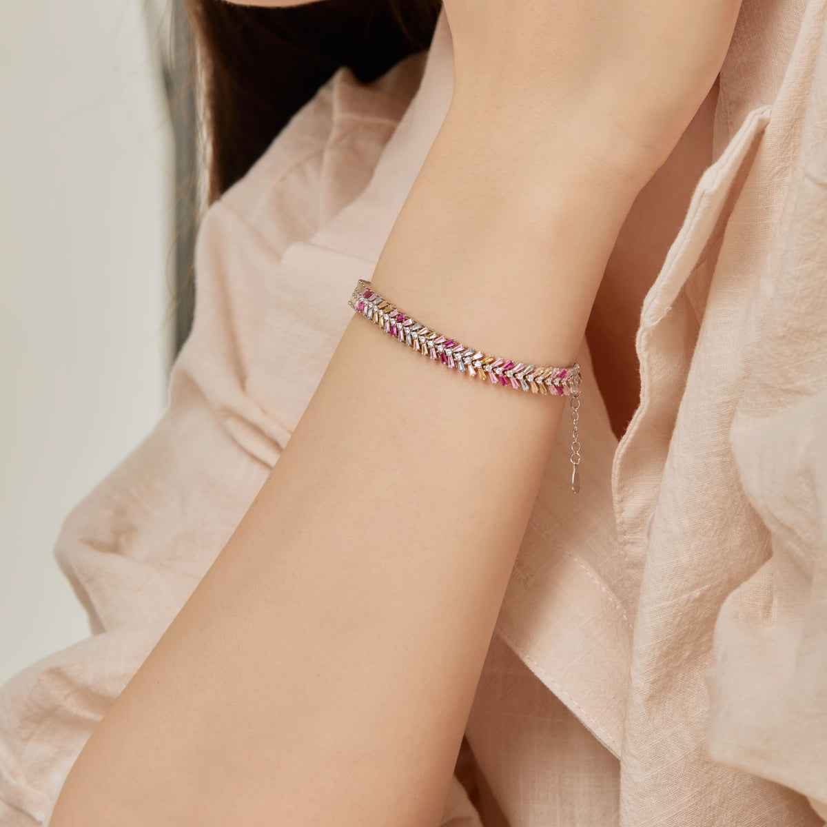 [GALE]Dainty Radiant Emerald Cut Daily Bracelet