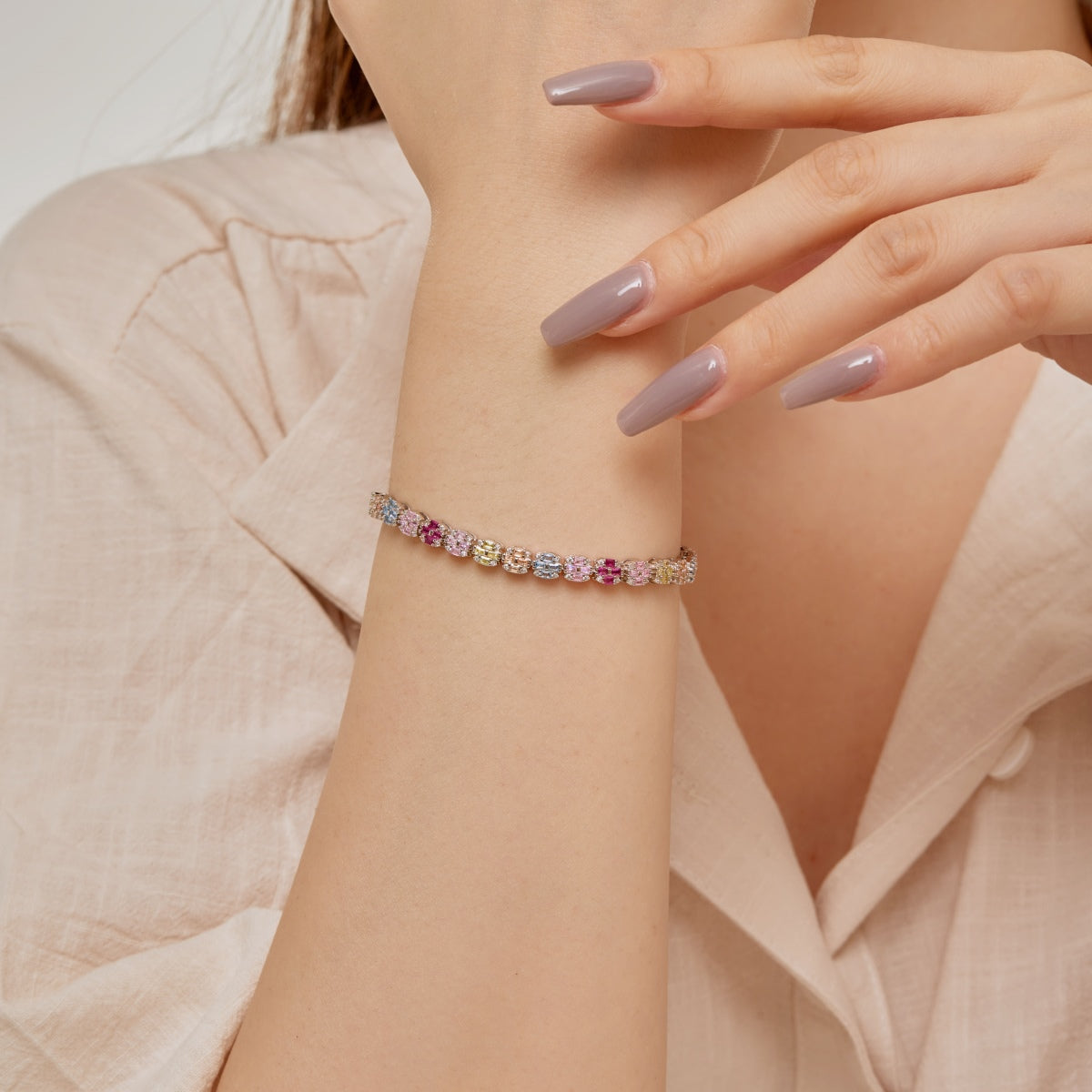 [GALE]Delicate Colorful Emerald Cut Daily Bracelet