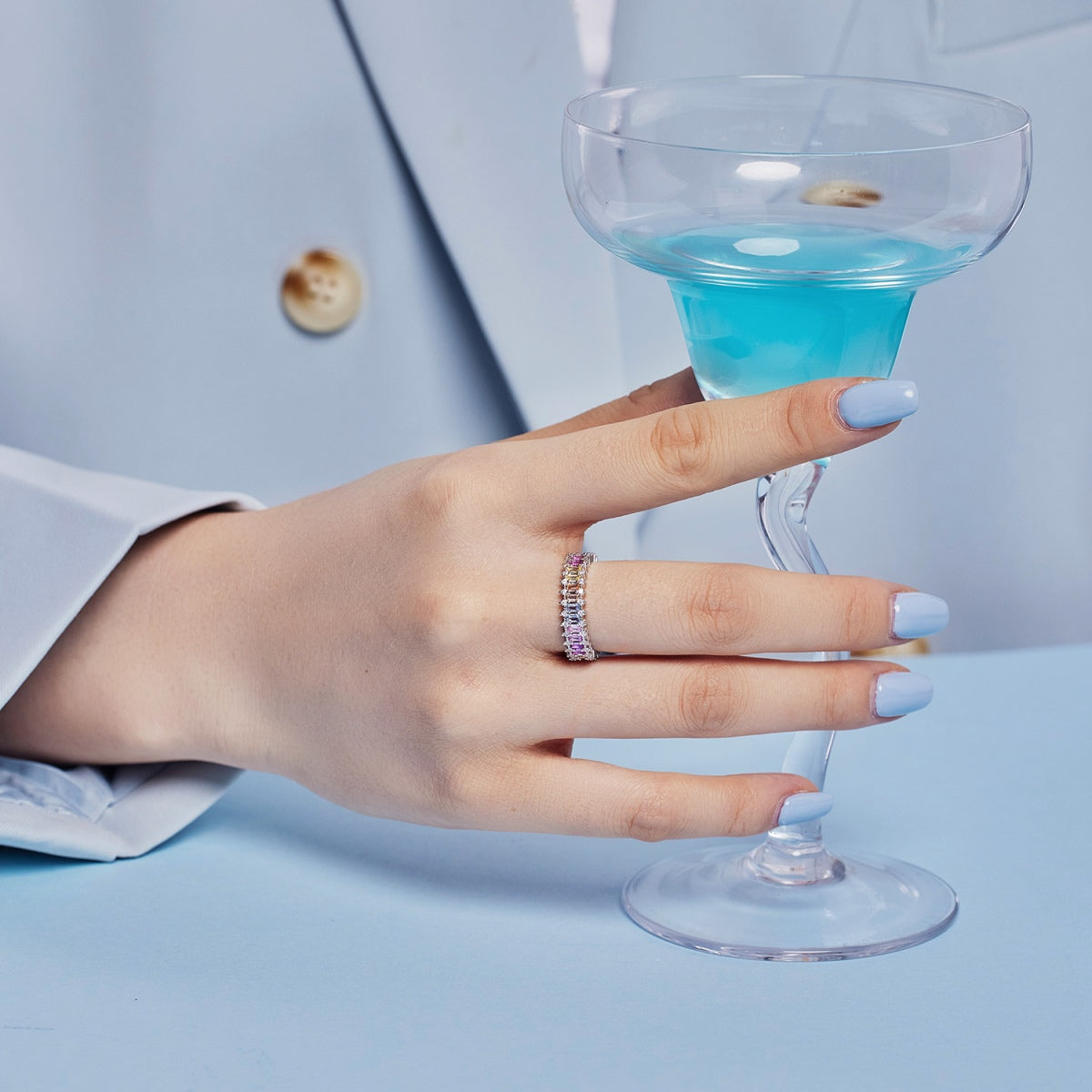 [GALE]Splashy Ornate Emerald Cut Cocktail Ring