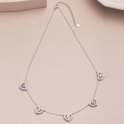 [GALE]Sparkling Five Heart Necklace