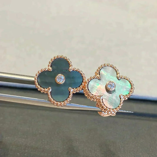 [GALE]CLOVER MEDIUM 1 MOTIFS GRAY MOP  DIAMOND EARRINGS