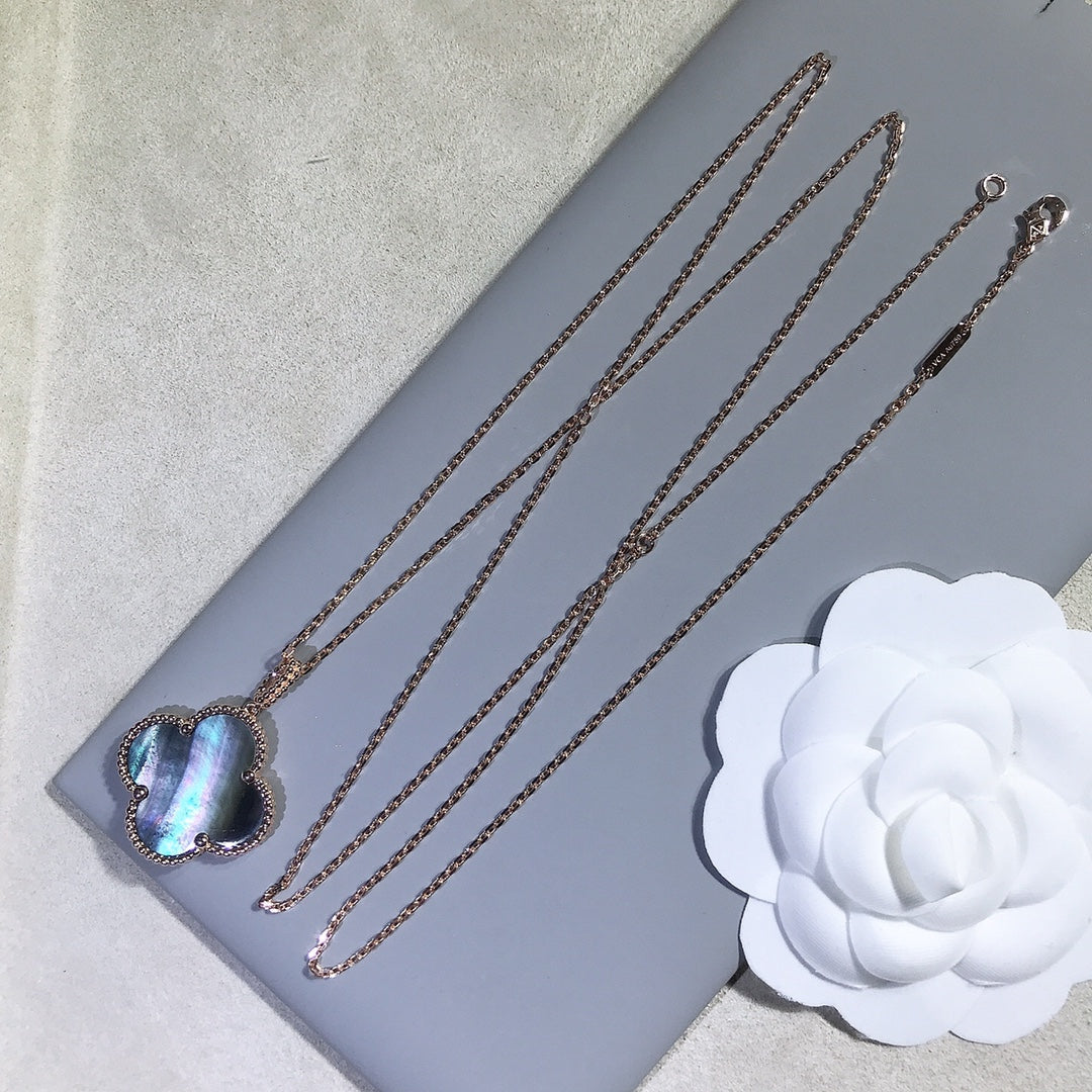 [GALE]CLOVER 25MM GOLD DARK MOP BIG CLOVER NECKLACE