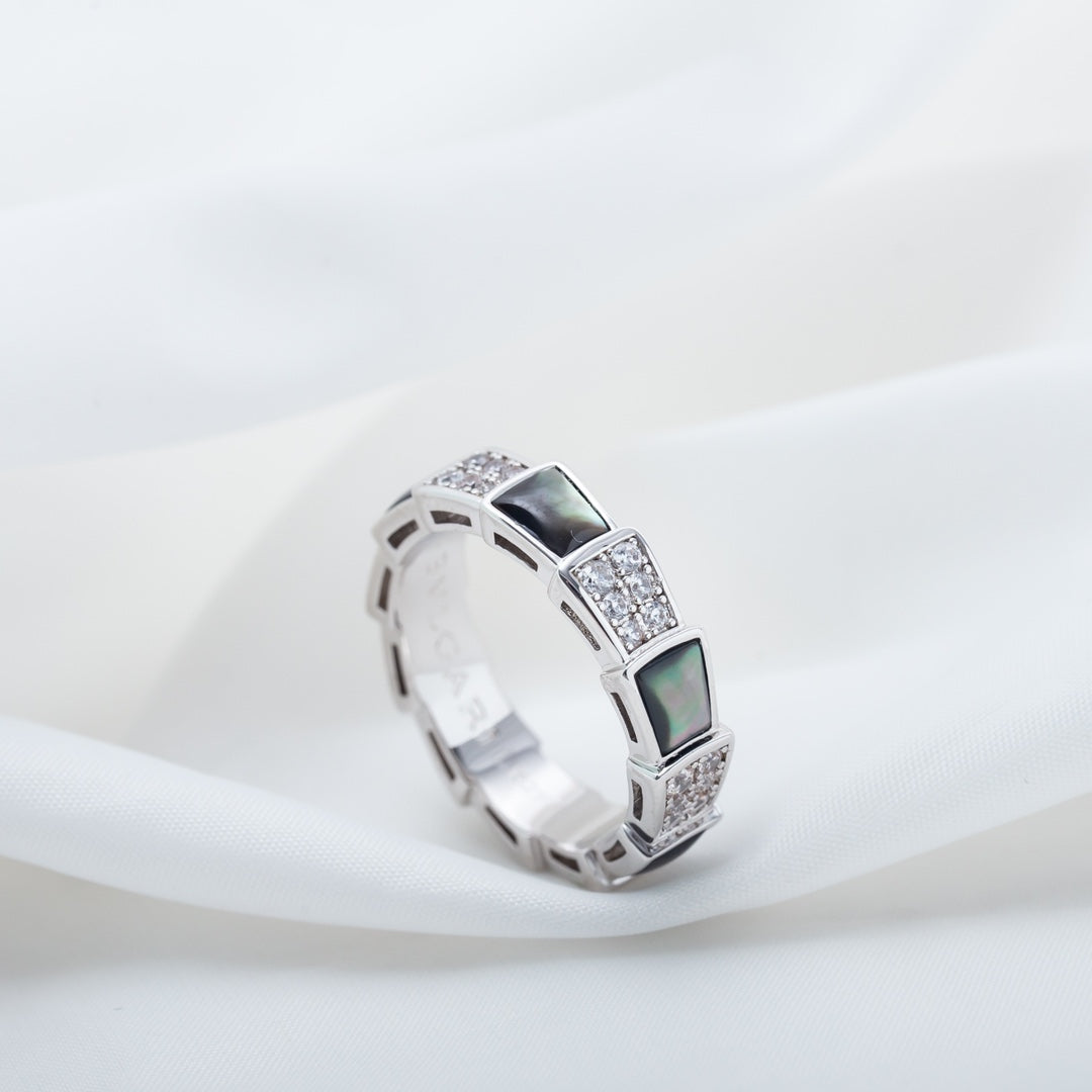 [GALE]SERPENTI RING SILVER DIAMOND BLACK MOP 4MM
