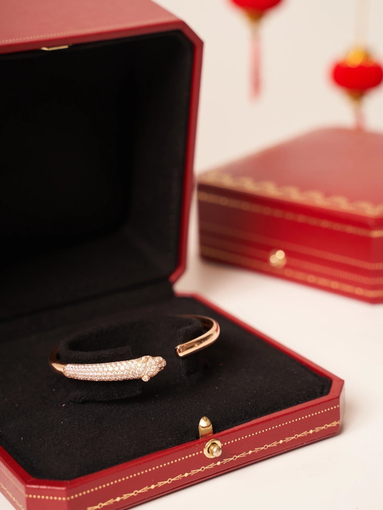 [GALE]PANTHERE ROSE GOLD DIAMOND OPEN BRACELET